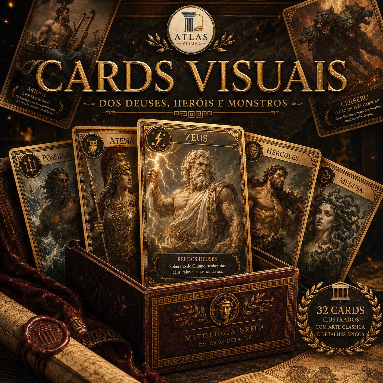 Cards Visuais dos Deuses, Heróis e Monstros